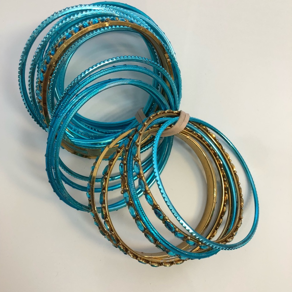 Assorted Turquoise-Blue & Gold-Toned Bangles - Picture 5 of 5